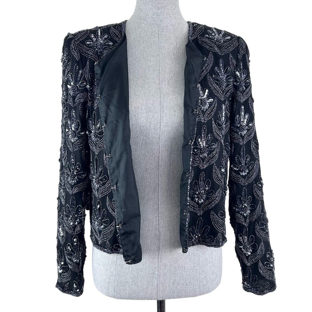 Laurence Kazar Vintage sequin Beaded Embellished Women's XL Crop Jacket Blazer - Picture 8 of 13